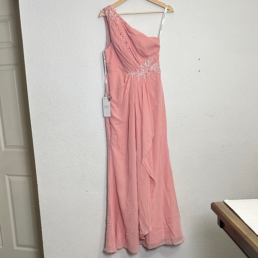 JJs House Pink Maxi One Shoulder Sequin Long Bridesmaid Dress Womens Formal NEW